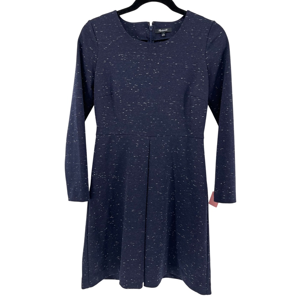 Madewell Navy Speckled Long‎ Sleeve Crew Neck Fit Flare Dress Size 2 Gia Concept